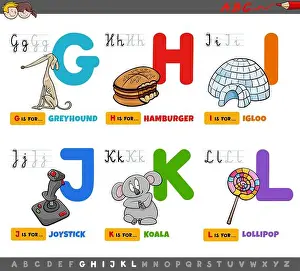 Joystick Prints: Cartoon Illustration of Capital Letters Alphabet Educational Set for Reading and Writing Learning for Preschool