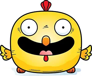 Grinning Prints: A cartoon illustration of a chicken smiling