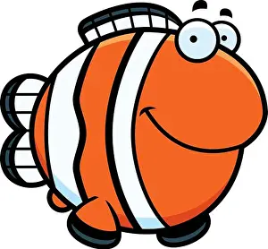 Clownfish Prints: A cartoon illustration of a clownfish happy and smiling