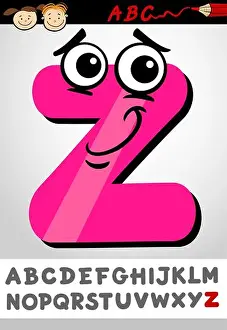 Comics Prints: Cartoon Illustration of Cute Capital Letter Z from Alphabet for Children Education