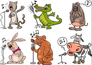 Cartoon Illustration of Funny Singing Animals Characters Set