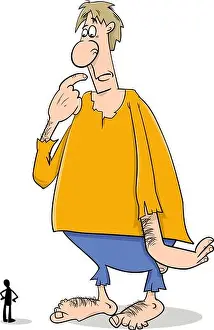 Cartoon Illustration of Giant Fantasy or Fairy Tale Character and a Man