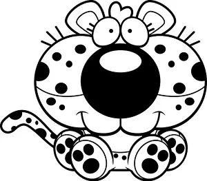 Cheetah Prints: A cartoon illustration of a leopard cub sitting and smiling