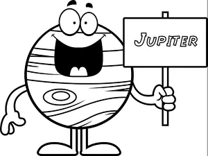 Celestial Body Prints: A cartoon illustration of the planet Jupiter holding a sign