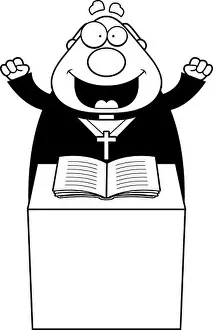 Pulpit Prints: A cartoon illustration of a priest giving a sermon