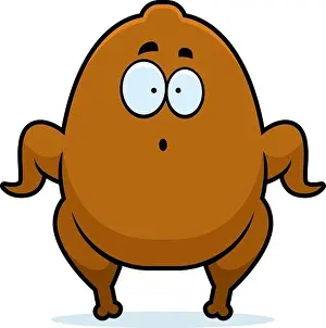 A cartoon illustration of a Thanksgiving turkey looking surprised