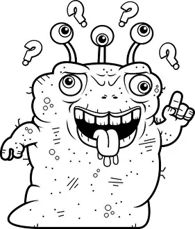 Stinky Prints: A cartoon illustration of an ugly alien looking confused
