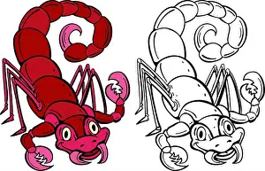 Claw Prints: Cartoon image of a scorpion - both color and black / white versions