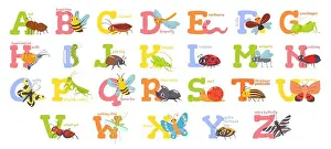 Primary School Prints: Cartoon insects alphabet. Funny bug letters