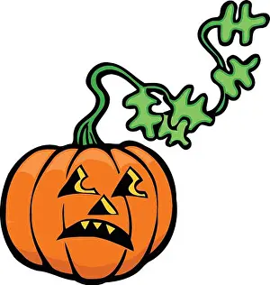 Jack O Lantern Prints: cartoon jack o lantern with long leafy stem