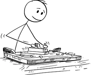 Cartoon of Joiner or Carpenter Working With Wood and Jack Plane