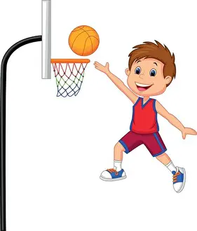 Shoe Prints: Cartoon kid playing basket ball