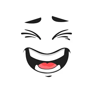 Wide Open Prints: Cartoon laughing face, vector happy emoji