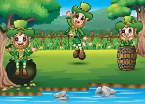 Cartoon leprechaun in the park for parade of Happy St. Patrick's Day celebration