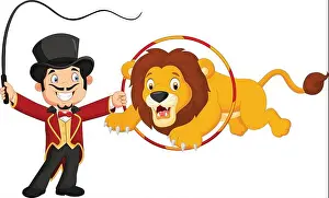 Whiskers Prints: Cartoon lion jumping through ring