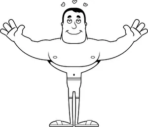Swimsuit Prints: A cartoon man ready to give a hug in a swimsuit