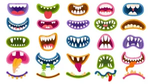 Set Design Prints: Cartoon monster mouths. Scary and funny mouth with teeth and tongue