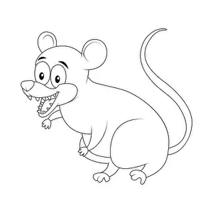 Marsupial Prints: Cartoon opossum rodent outline isolated on white background