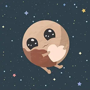 Pluto Prints: Cartoon Pluto on space background, vector illustration