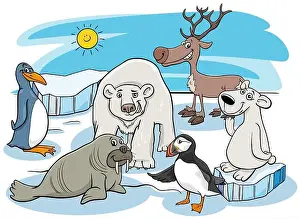 North Pole Prints: Cartoon polar animals characters group