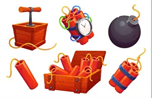 Timer Prints: Cartoon set of tnt explosives isolated on white background