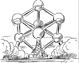 Sketchy Prints: Cartoon Sketch of the Atomium, Brussels, Belgium