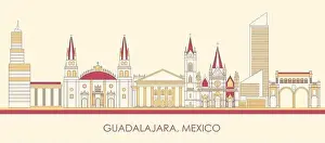 Jalisco Prints: Cartoon Skyline panorama of city of Guadalajara, Mexico - vector illustration