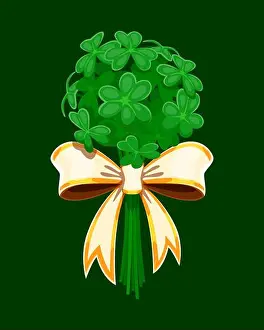 Tied Prints: Cartoon St Patrick day bouquet of shamrocks tied with a festive bow