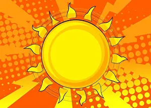 Glory Prints: Cartoon Sun, comic book illustration. Retro vector comics pop art design