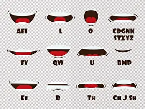 Accent Prints: Cartoon talking mouth and lips expressions vector animations poses isolated on transparent background