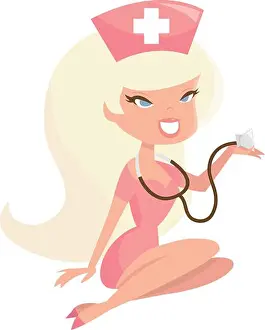 Sensuality Prints: A cartoon vector illustration of retro cute pinup girl nurse