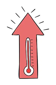 Thermometer Prints: Cartoon vector illustration of thermometer, high air temperature and up arrow