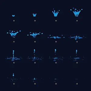 Droplet Prints: Cartoon vector water splash with drops fx animation frames sprite sheet