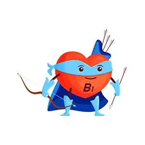 Superhero Prints: Cartoon vitamin B1 superhero character