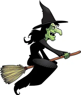 Witch Prints: A cartoon witch flying on a broomstick