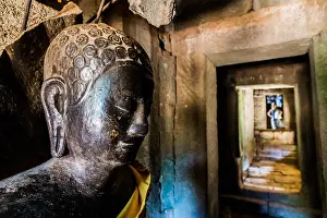 Hallway Prints: A carved Buddha part of the Angkor Wat temple