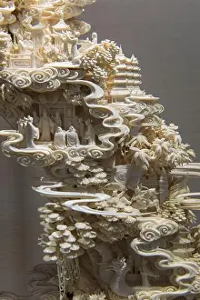 Prefecture Prints: A carved elephant tusk in the exhibit at the Narukawa Art Museum in the Hakone area of Kanagawa Prefecture in Honshu