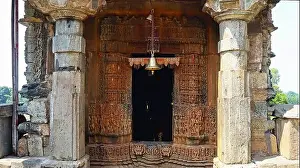 Historical Ruins Prints: Carved garbhagriha entrance of Lord Shiva Temple, Bavka, Dahod, Gujarat, India