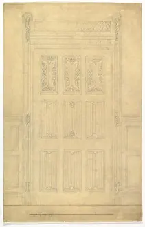 Handcrafted Prints: Carved wooden door from Leighton Hall's dining room