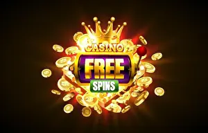 Casino free spin 777 label frame, golden banner, border winner, Vegas game. Vector illustration