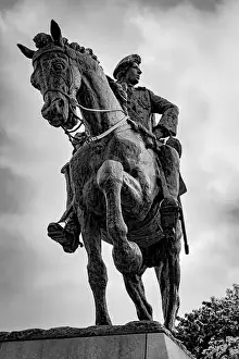 Cast Bronze Statue of Bonnie Prince Charlie on Horseback Wearing Frock Coat and Sword