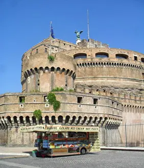 Mausoleum Prints: The Castel Sant'Angelo is a tall cylindrical building in Parco Adriano