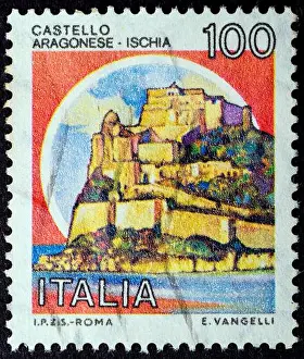 Postage Stamp Prints: Castello Aragonese, Ischia - 'Castelli d'Italia' series 1980 - Italian postage stamp