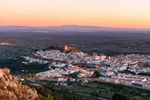 Castelo de Vide in Alentejo, Portugal from Serra de Sao Mamede mountains at sunset
