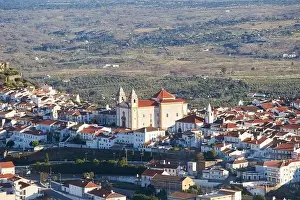 Castelo de Vide church in Alentejo, Portugal from Serra de Sao Mamede mountains