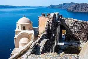Castle of Agios Nikolaos, Oia, Santorini. stock photo