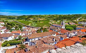 Moors Prints: Castle Wals Countryside Farmland Medieval Town Santa Marica Church Obidos Portugal