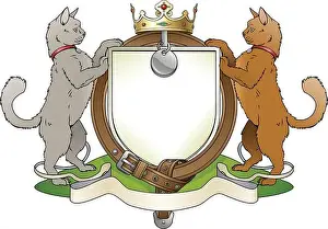 Supporter Prints: Cat pets heraldic shield coat of arms. Notice the collar instead of garter