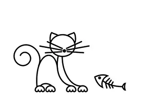 Muzzle Prints: Cat Print. Funny kitten playing with a fish. Minimalist Art. Vector illustration