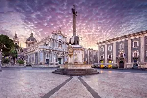 Catania, Sicily, Italy. Cityscape image of Duomo Square in Catania, Sicily with Cathedral of Saint Agatha at sunrise